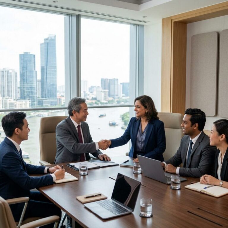 board level appointments Vietnam - Diverse group of executives in a modern boardroom collaborating