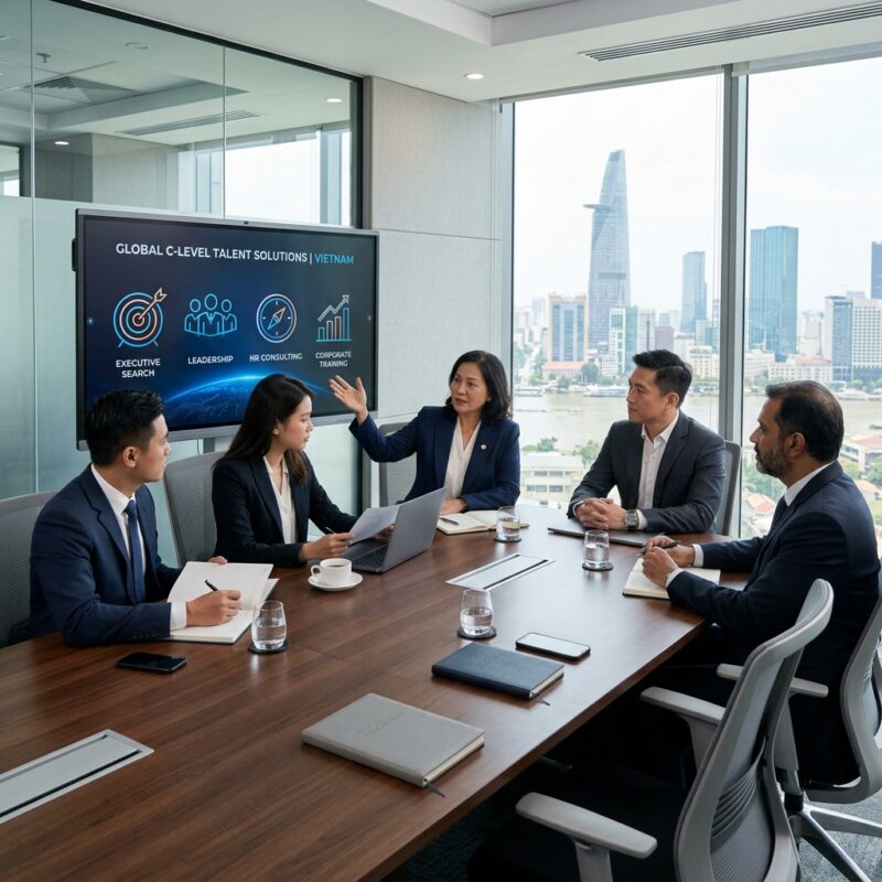 executive search firm Vietnam - Boardroom meeting discussing executive leadership strategy