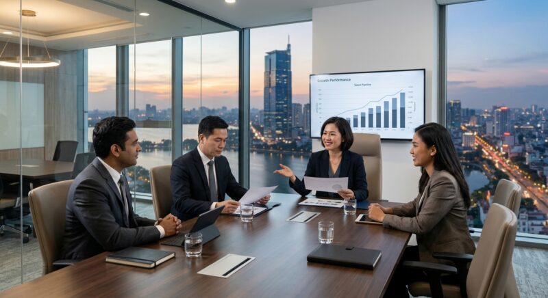 executive search banking sector Vietnam - Digital display showing financial market data