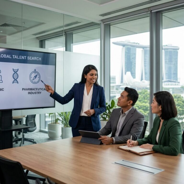 executive search pharmaceutical industry Singapore - Professionals in a modern office collaborating