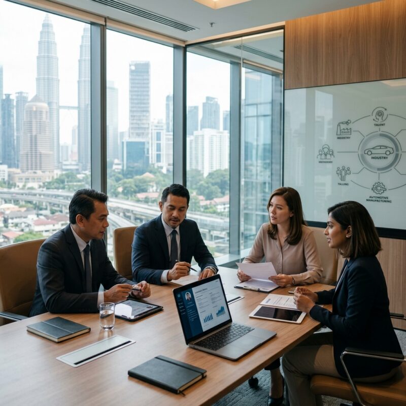 executive search automotive industry Malaysia - Senior automotive executives in a boardroom discussion