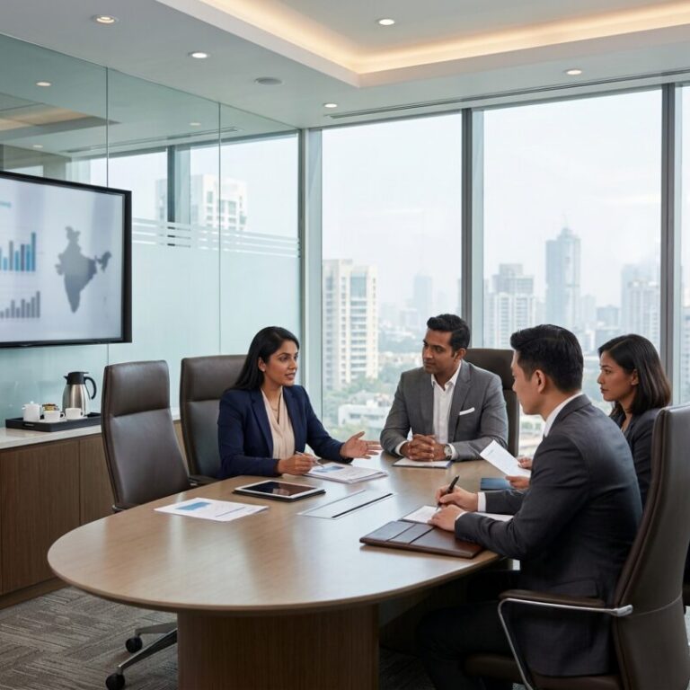 CMO headhunting retail India - Professional executive shaking hands in a modern office, symbolizing a successful C-suite placement.