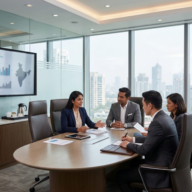 CMO headhunting retail India - Professional executive shaking hands in a modern office, symbolizing a successful C-suite placement.