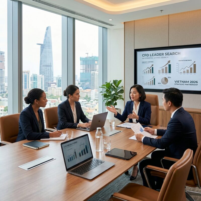 CFO recruitment Vietnam 2026 - Business leaders discussing financial strategy in a modern office