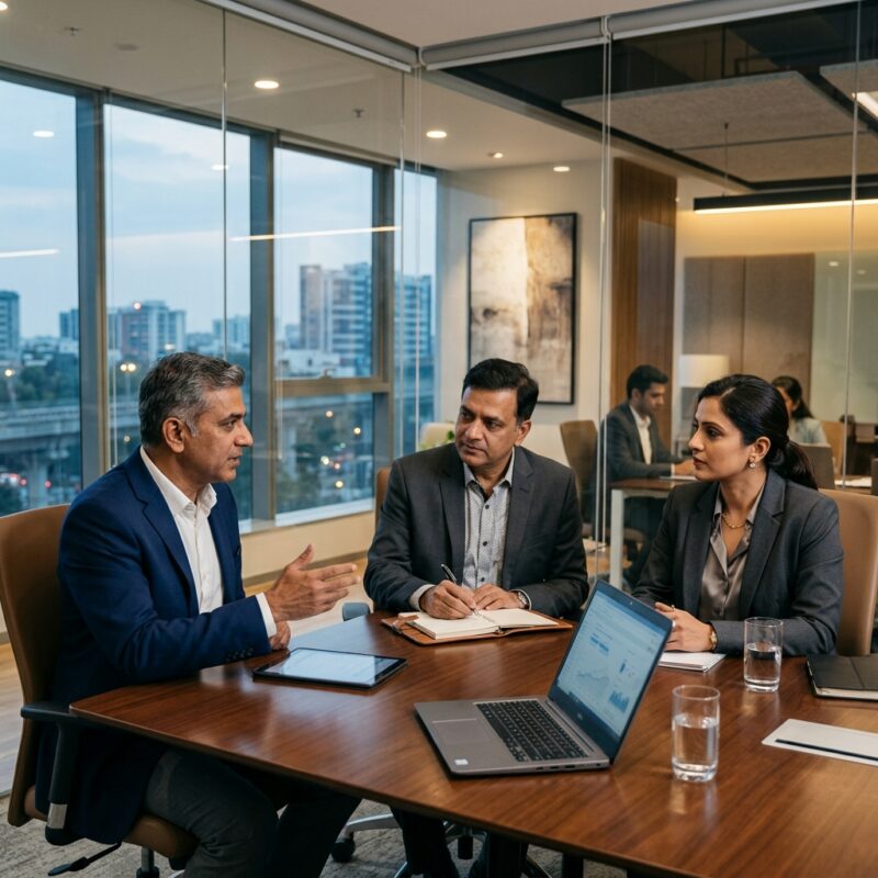 CTO headhunting SaaS India - Professional tech leader shaking hands with a corporate executive