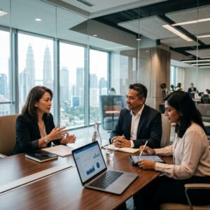 CFO search e-commerce Malaysia - Diverse group of C-level executives in a modern office meeting