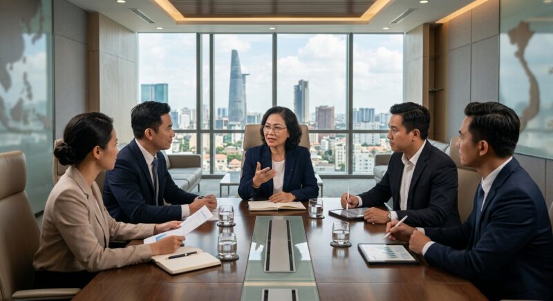 board advisor recruitment Vietnam - A professional headhunter interviewing a senior executive candidate