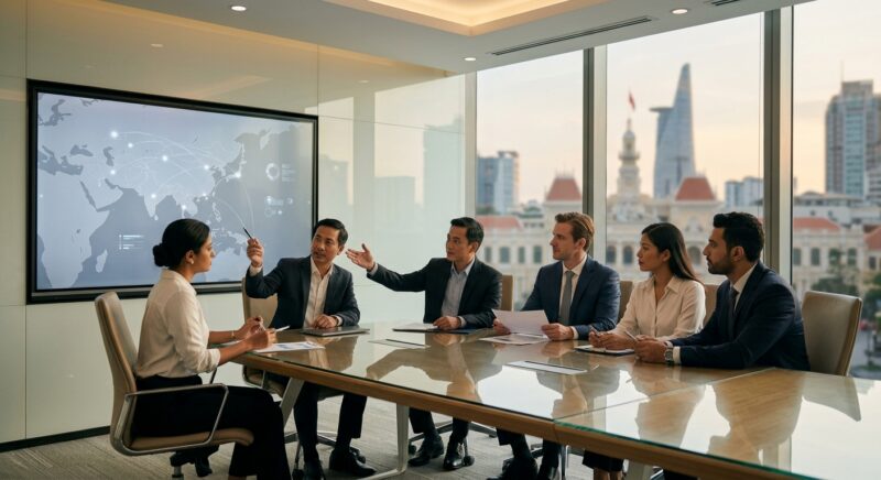 executive search firm Vietnam 2026 - Diverse team of professionals collaborating in a contemporary office setting