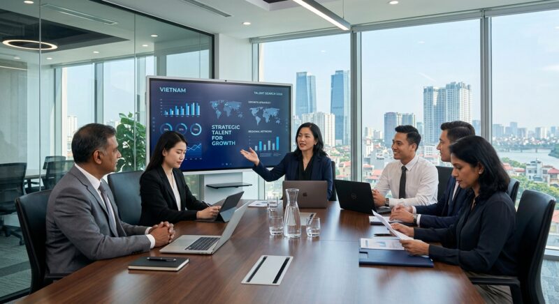 executive search firm Vietnam 2026 - Diverse team of executives collaborating in a board room