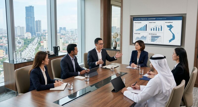 CFO recruitment Vietnam 2026 - Diverse team of professionals collaborating on financial reports