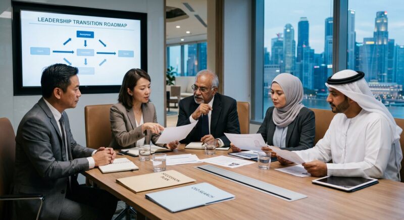 CEO search family business succession - Diverse group of C-level executives collaborating in a boardroom meeting