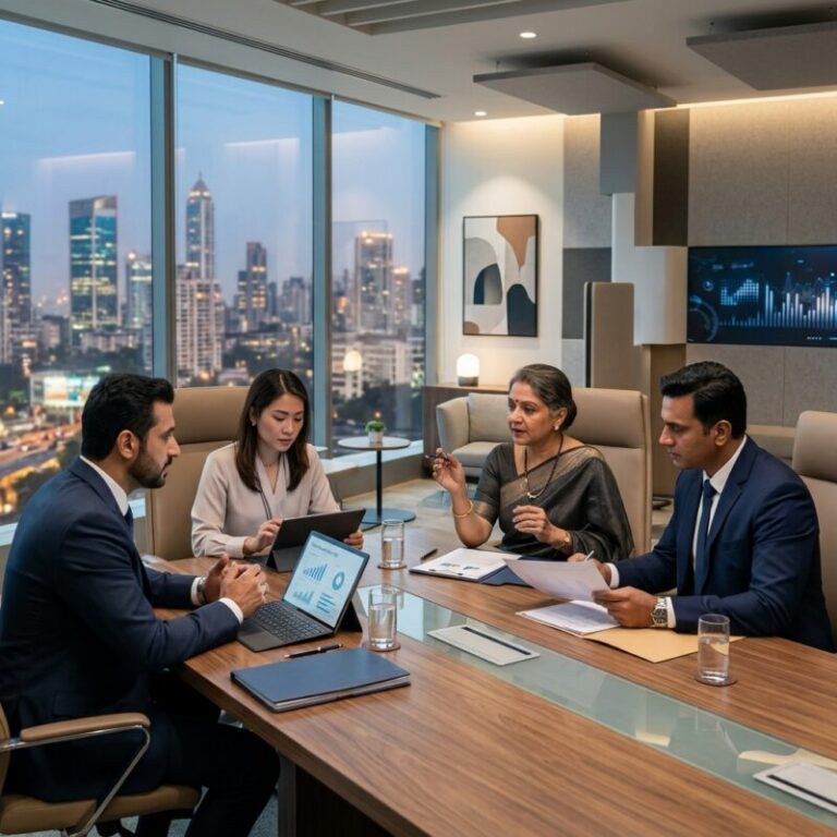 senior management recruitment India 2026 - Diverse group of senior business leaders in a modern office collaborating