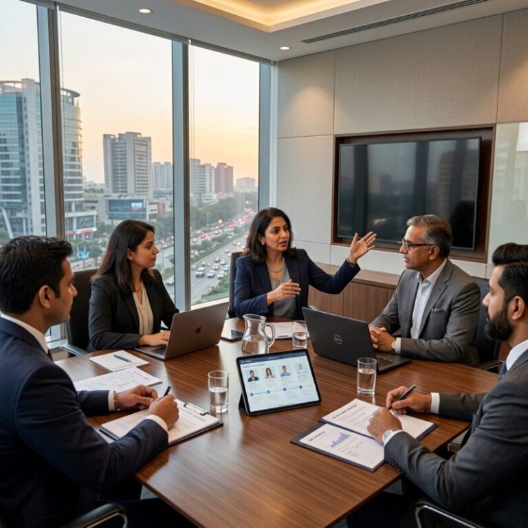 Managing Director search India 2026 - Professional business leaders shaking hands in a modern Indian office setting