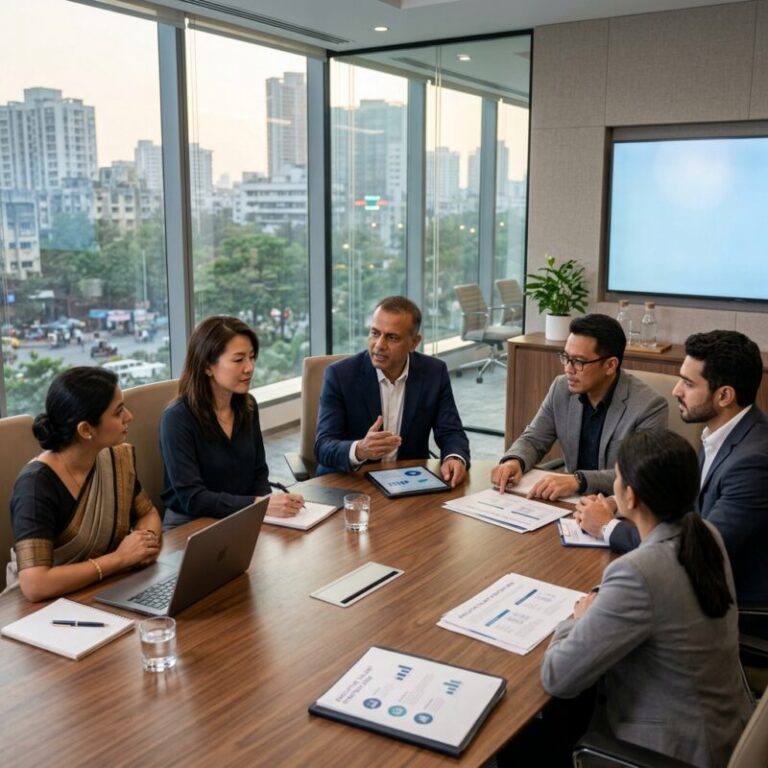 Managing Director search India 2026 - Global business leaders collaborating in a modern office.
