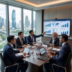 CFO headhunting Thailand 2026 - Executive business leaders collaborating in a modern office boardroom