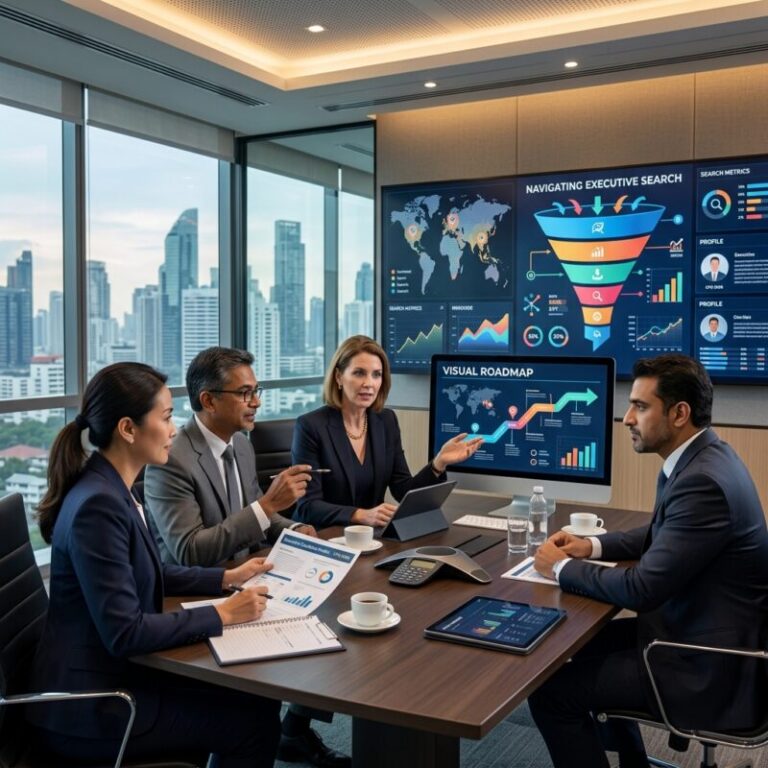 CFO headhunting Thailand 2026 - Business executives in a modern office discussing financial strategy