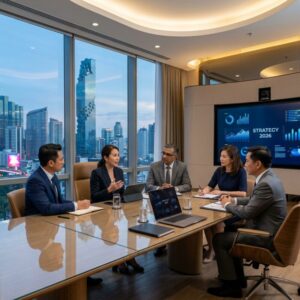 C-level recruitment Thailand 2026 - Executive search team reviewing candidate profiles in Bangkok office