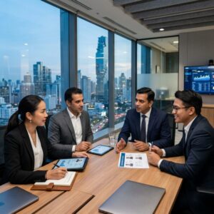 CFO headhunting Thailand 2026 - Professional business meeting in a modern Bangkok office