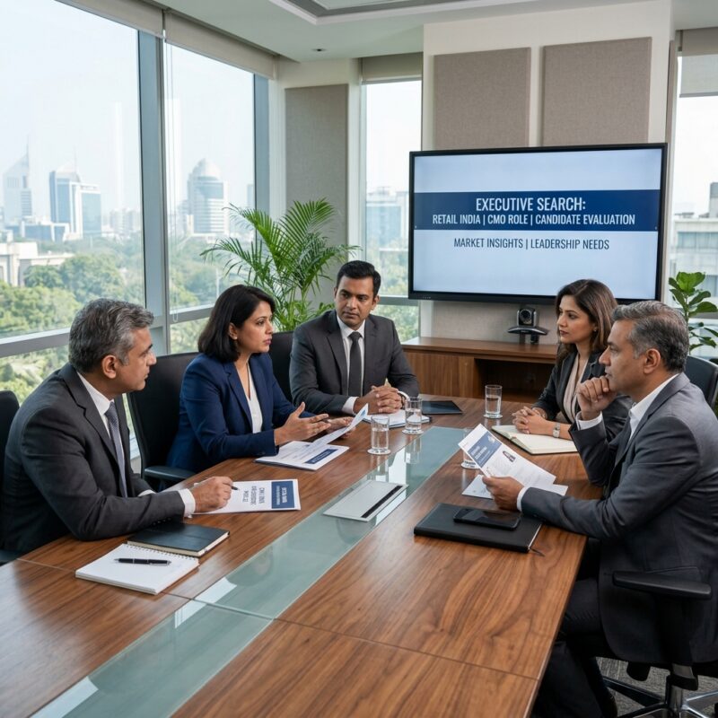 CMO headhunting retail India - Senior marketing executive reviewing retail strategy in a modern office