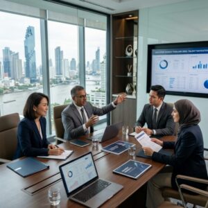 General Director search Thailand 2026 - Two executives shaking hands with Bangkok city skyline in the background.