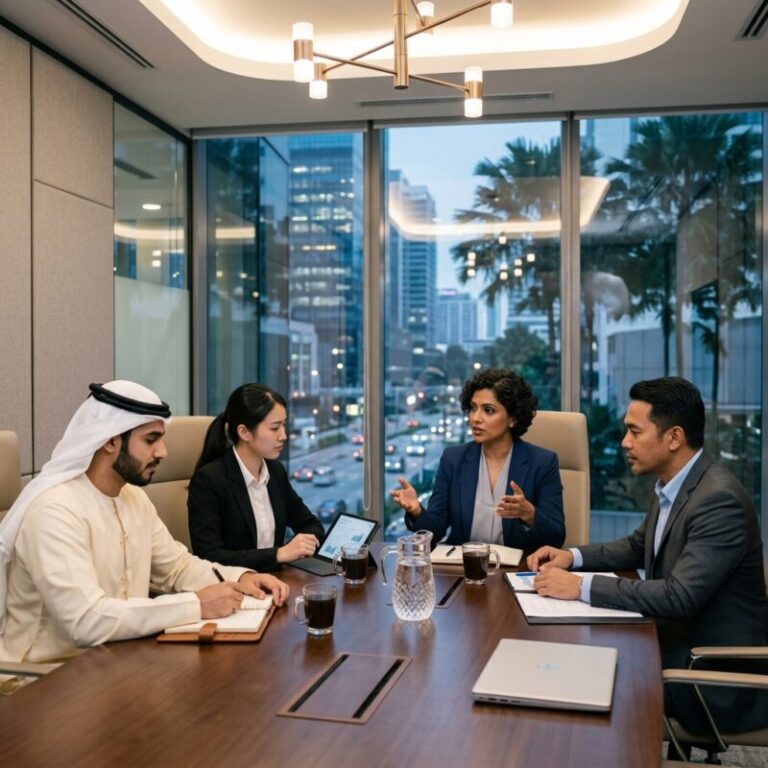 executive search Malaysia 2026 - Professional business leaders shaking hands in a modern Kuala Lumpur office