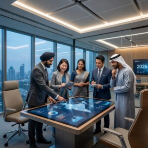 executive search firm India 2026 - Diverse group of C-suite executives collaborating in a modern office