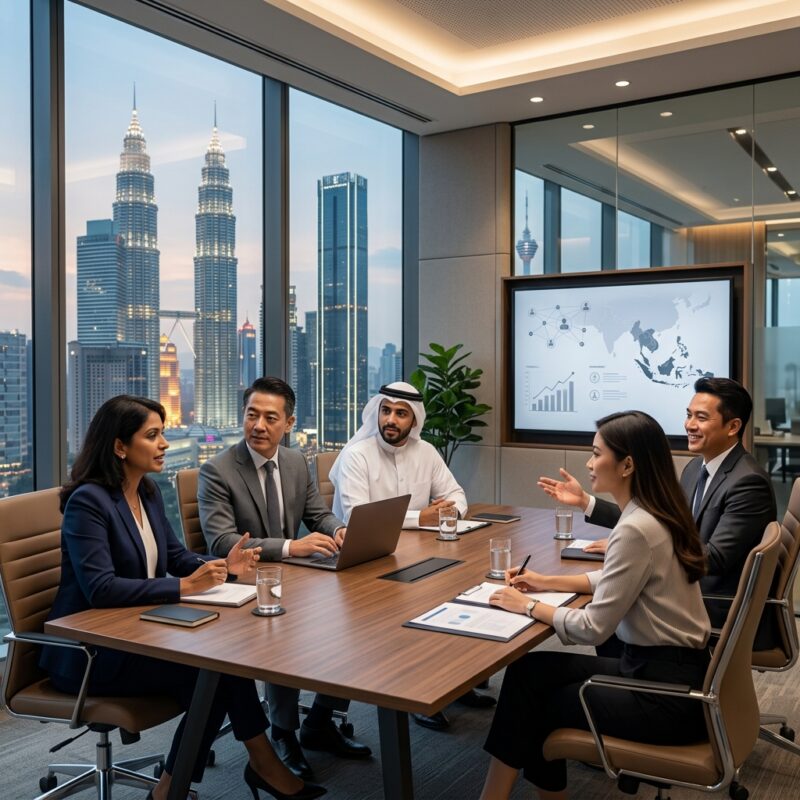 executive search Malaysia 2026 - Diverse group of business executives collaborating in a modern office boardroom