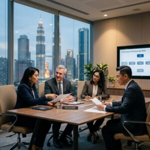 senior manager headhunting Malaysia 2026 - Professional business leaders in a boardroom meeting discussing growth strategies