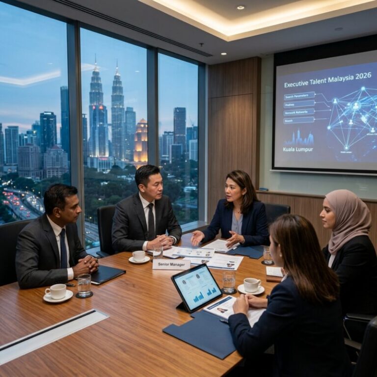 senior manager headhunting Malaysia 2026 - Professional business meeting with diverse executives in a modern office