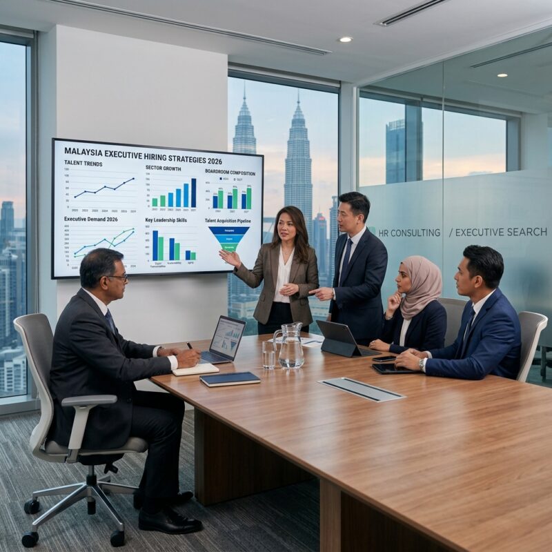 C-suite hiring Malaysia 2026 - Executive leadership team discussing strategy in Kuala Lumpur office