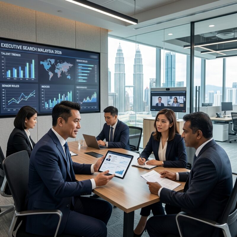 senior manager headhunting Malaysia 2026 - Professional business leaders discussing strategy in a modern office boardroom