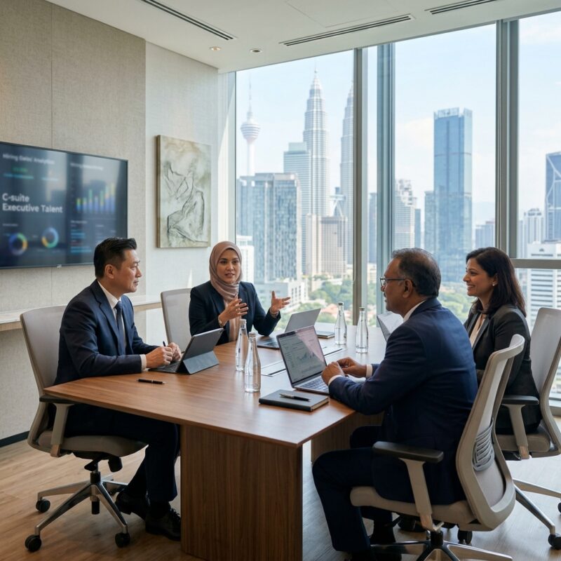 C-suite hiring Malaysia 2026 - Diverse group of senior executives collaborating in a modern office
