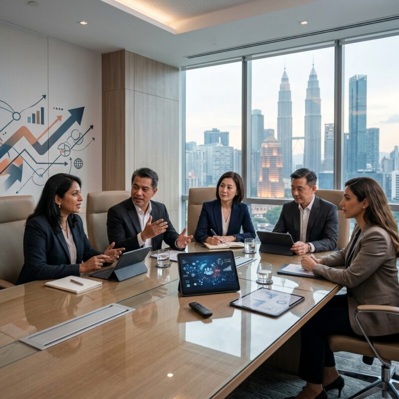 C-suite hiring Malaysia 2026 - Executive team in a modern office looking at a presentation