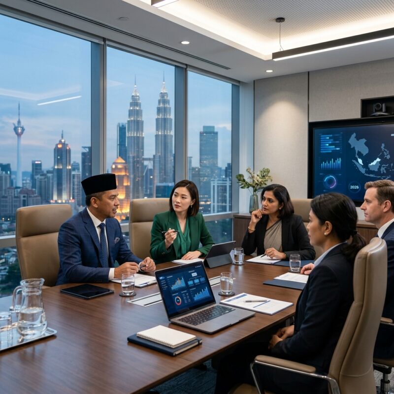 C-suite hiring Malaysia 2026 - Executive business leaders shaking hands in a modern Kuala Lumpur office