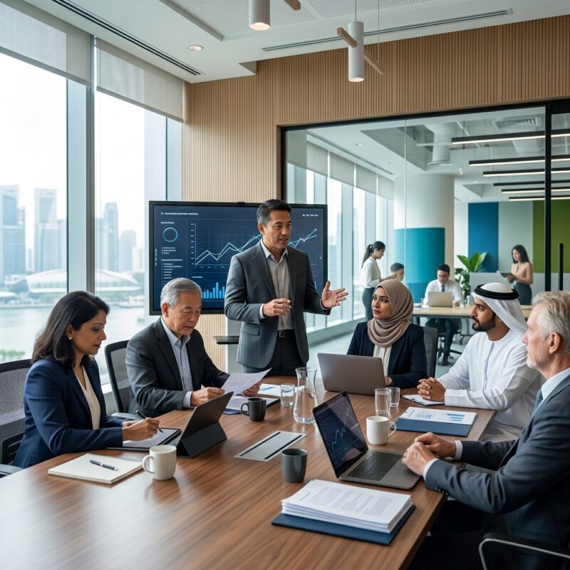 senior management hiring Indonesia 2026 - Diverse group of business executives in a modern office collaborating