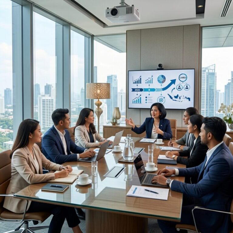 CHRO recruitment Indonesia 2026 - Diverse team of professional executives in a modern office boardroom