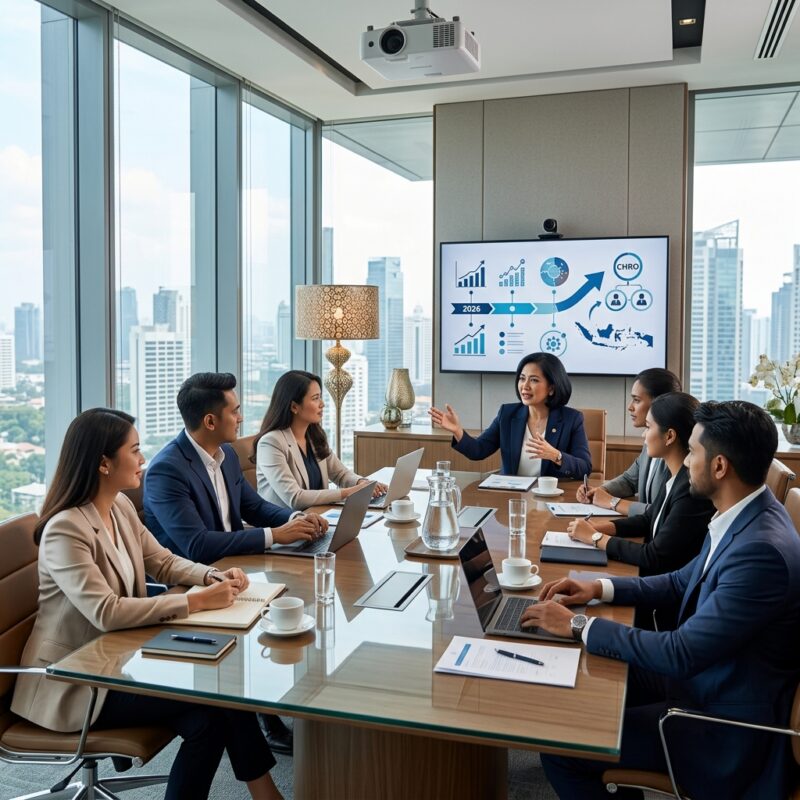 CHRO recruitment Indonesia 2026 - Diverse team of professional executives in a modern office boardroom