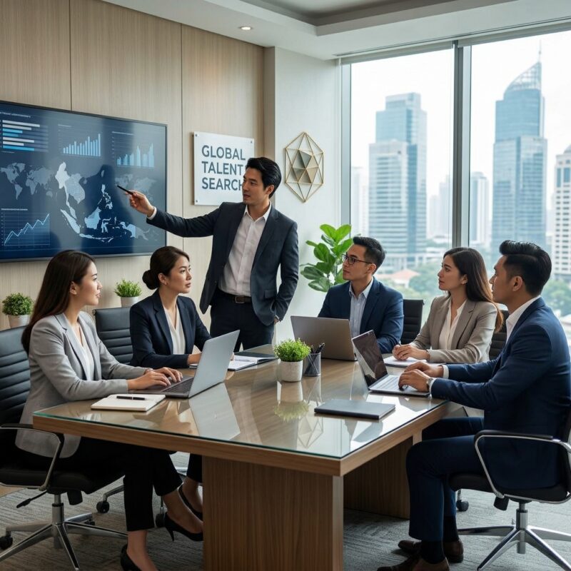 CHRO recruitment Indonesia 2026 - Diverse group of executive leaders collaborating in a modern office