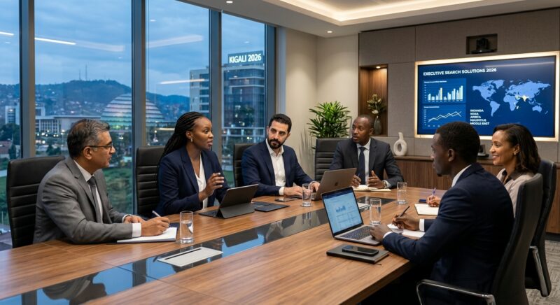headhunting company Rwanda 2026 - Diverse leadership team collaborating in a corporate boardroom setting
