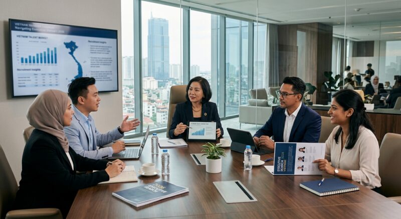 Country Manager search Vietnam 2026 - Global map with highlighted regions indicating executive search reach
