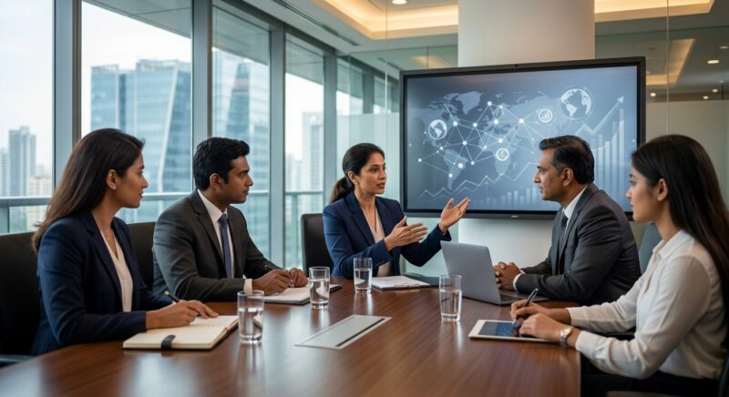 executive search firm India 2026 - Diverse global team collaborating on a strategic leadership development initiative.
