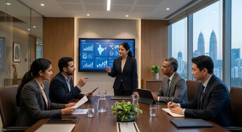 senior management recruitment India 2026 - Digital map highlighting India and other global regions with connecting lines
