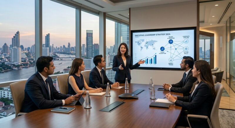 executive search Thailand 2026 - A globe showing various regions with interconnected lines, representing global executive search