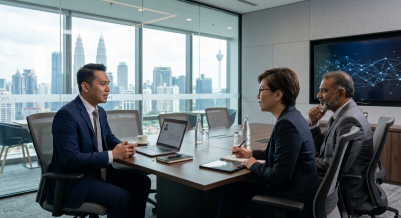 senior manager headhunting Malaysia 2026 - A diverse team collaborating on a global business map