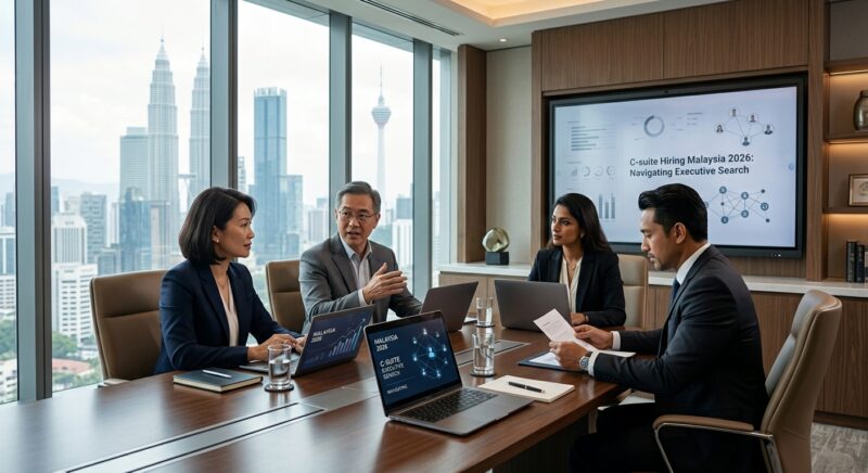 C-suite hiring Malaysia 2026 - Diverse team of executives collaborating in a boardroom meeting