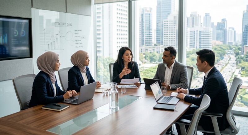 executive search Indonesia 2026 - Diverse group of executives in a strategic planning meeting
