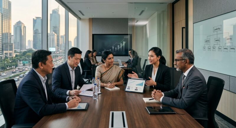 executive search Indonesia 2026 - Diverse group of business leaders in a boardroom discussion