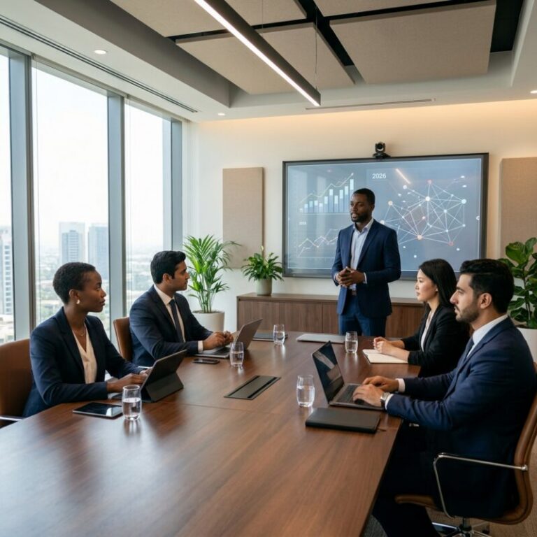 headhunting company Ghana 2026 - Business professionals discussing executive recruitment strategy in an office setting