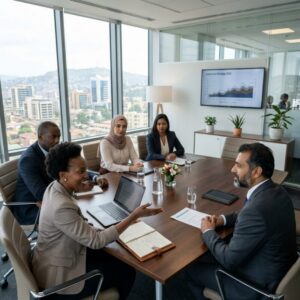 executive search firm Rwanda 2026 - Professional business meeting discussing executive recruitment strategy