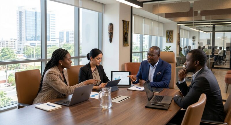how to choose an executive search firm in Ghana 2026 - Executive recruiter reviewing candidate profiles on a digital device